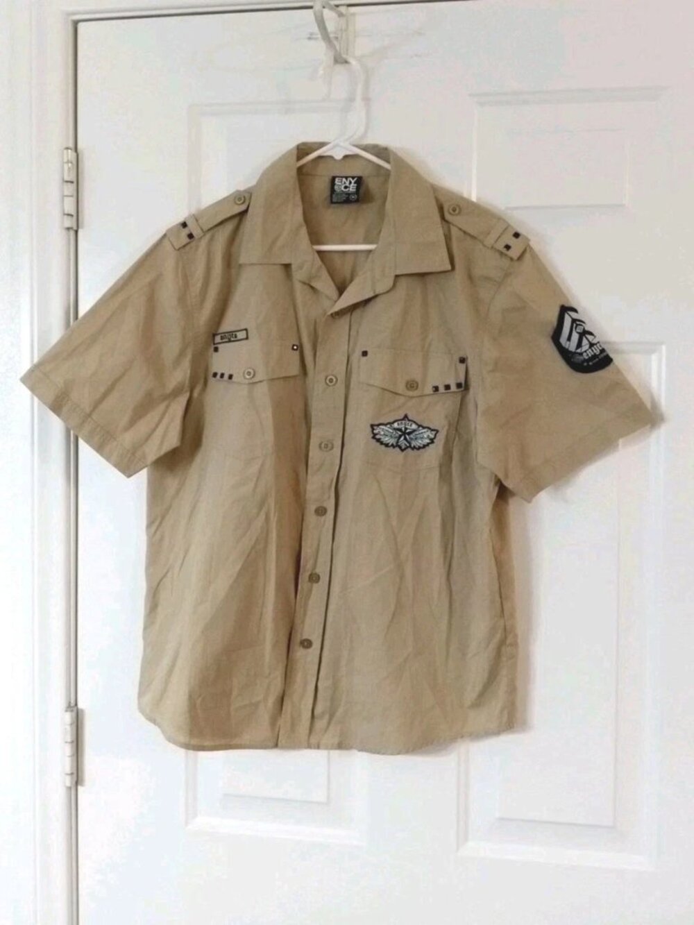 Vtg Enyce Sean Combs Men's Medium Long Sleeve Beige Button Up Shirt 90's Y2K